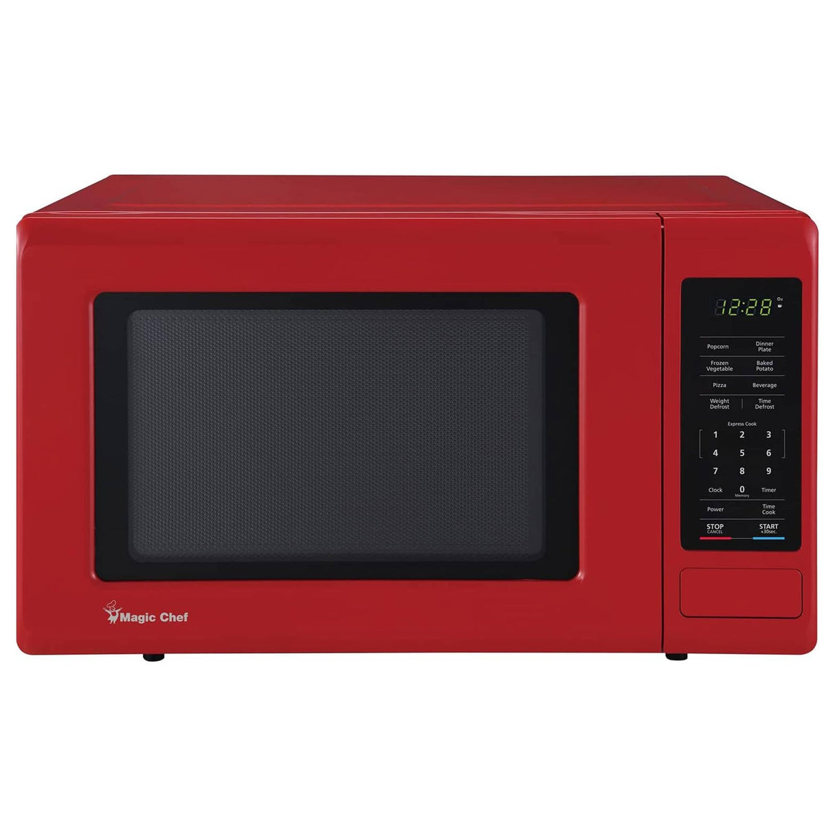 Magic Chef 0.9 Cubic Feet 900 Watt Small Stainless Countertop Microwave Oven for Compact Spaces w/ 6 Pre Programmed Cooking Modes, Red Magic Chef