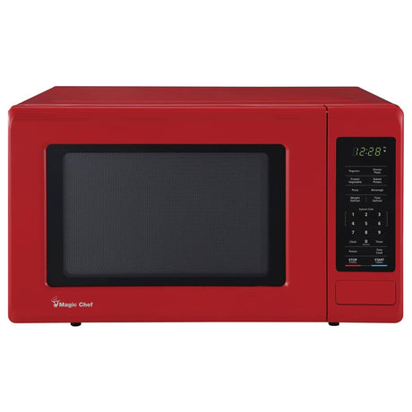 Magic Chef 0.9 Cubic Feet 900 Watt Small Stainless Countertop Microwave Oven for Compact Spaces w/ 6 Pre Programmed Cooking Modes, Red Magic Chef