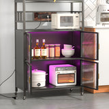 REENLIV 5-Tier Bakers Rack with Power Outlet, Microwave Stand, Bread Rack,Coffee Stand, Baker's Rack with Rolling Wheels and 4 Hooks, Kitchen Shelves for Spices, Pots and Pans,Black REENLIV