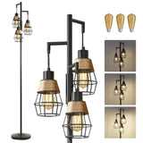 Oneach 68" Floor Lamps for Living Room, Stepless Dimmable Boho Floor Lamp with 3 Bulbs, Tall Farmhouse Industrial Corner Standing Tree Lamp for Bedroom, Office, Study Room, Dining Room, Black Oneach