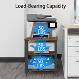 Natwind 3-Tier Laser Printer Cart,19.7''x19.7''x22.6'' Large Machine Stand,Heavy Duty Rolling Table with Storage,Floor-Standing Rack on Wheels,Paper File Organizer Shelf for Home Office (Retro) Natwind