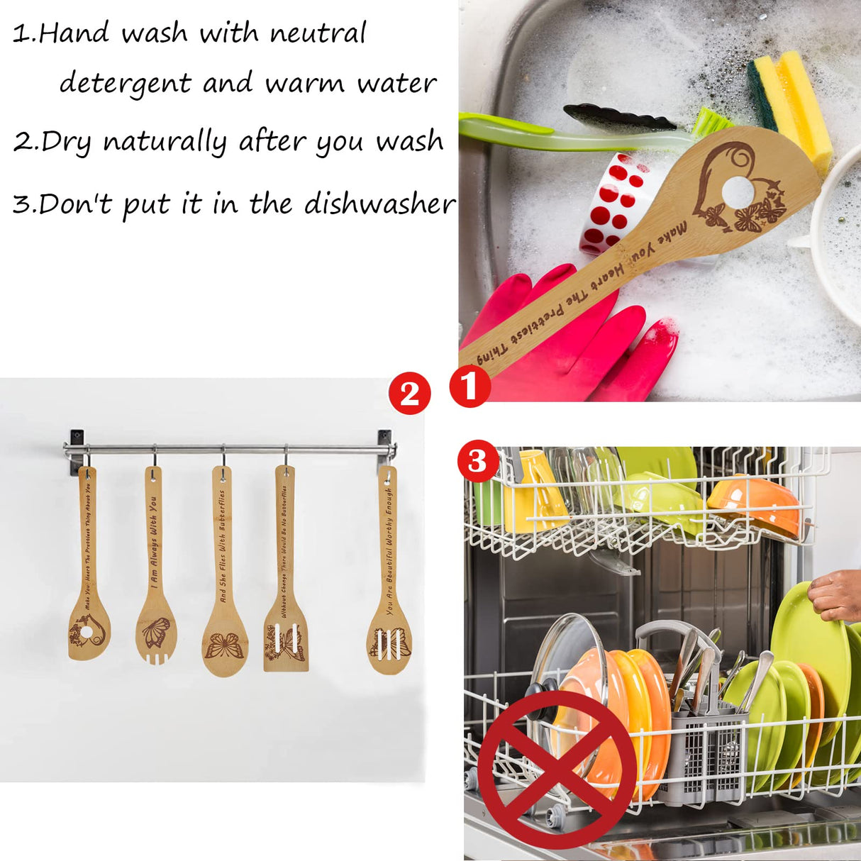 Butterfly Wooden Cooking Spoons Set of 5,Butterfly Gift,Butterfly Lovers Gifts,Butterfly Kitchen Decor,Bamboo Cooking Spoons Farmhouse Housewarming Wedding Mom Cooking House Closing Father's Day Gift TULUNAYN