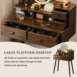 Solid Wood Makeup Vanity Desk with 3 Adjustable Lighted Mirror and Power Outlet, Dressing Table Set with Storage Drawer and 4 Wooden Shelves, Small Vanity for Dressing Room, Powder Room (Brown) QEWYHGRY