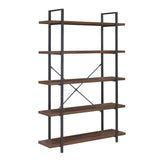 BELLEZE 70-Inch Dark Walnut 5-Tier Industrial Bookshelf with Metal Frame BELLEZE