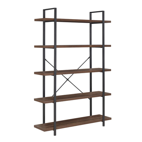 BELLEZE 70-Inch Dark Walnut 5-Tier Industrial Bookshelf with Metal Frame BELLEZE