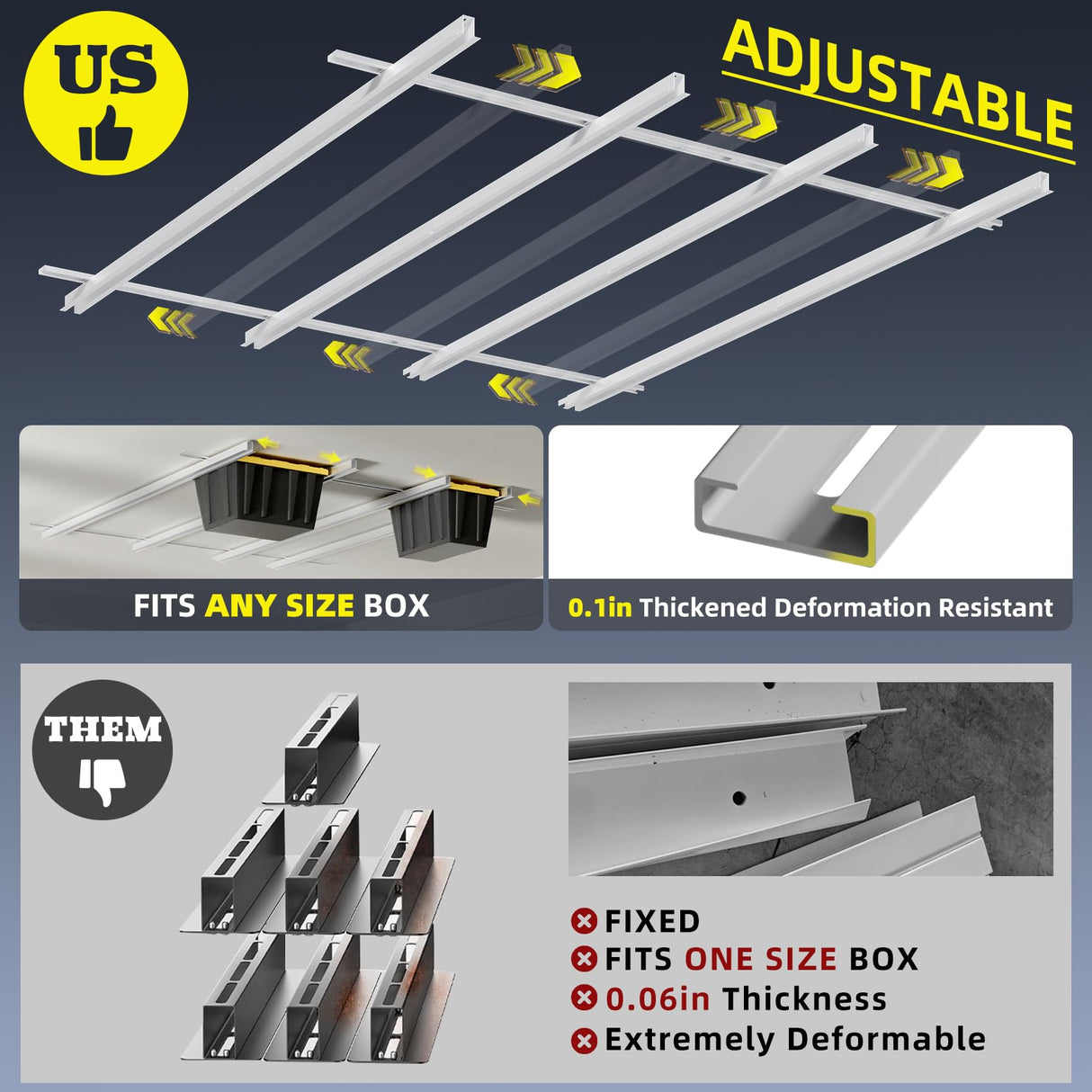Mokemok Overhead Garage Storage Rack Extra Large-Organizes Up to 15 Tote Bins 0.1-inch Thickened Heavy Alloy Steel Garage Tote Storage System with Adjustable Rails-Ceiling Storage Rack Mokemok