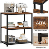 Homleke Kitchen Island with 3 Shelves, Kitchen Shelf with Large Workstation, Bakers Rack, Workbench, Metal Frame, Rustic Brown and Black Homleke