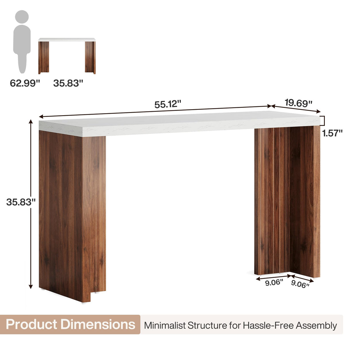 Tribesigns Home Bar Unit, 55.12-Inch Bar Table with a Faux Marble Finished Tabletop, Modern Freestanding Mini Bar for Home Kitchen, Living Room, Balcony, Basement, Walnut & White Tribesigns