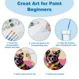 Ninonly Animal Paint by Numbers Kit for Adults Framed Canvas, Colored Dog Paint by Number Arts and Crafts Kits for Adults Beginner with Brushes, Acrylic Painting, 9 * 12 Inch Ninonly