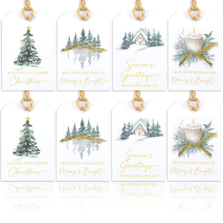 96 Pcs Premium Christmas Gift Tags Elegant Gift Tags for Christmas Presents, Happy Holiday Present Xmas Labels for Personalized Wrapping, Bulk Merry Xmas Paper Name Labels for Presents qiyeyeye