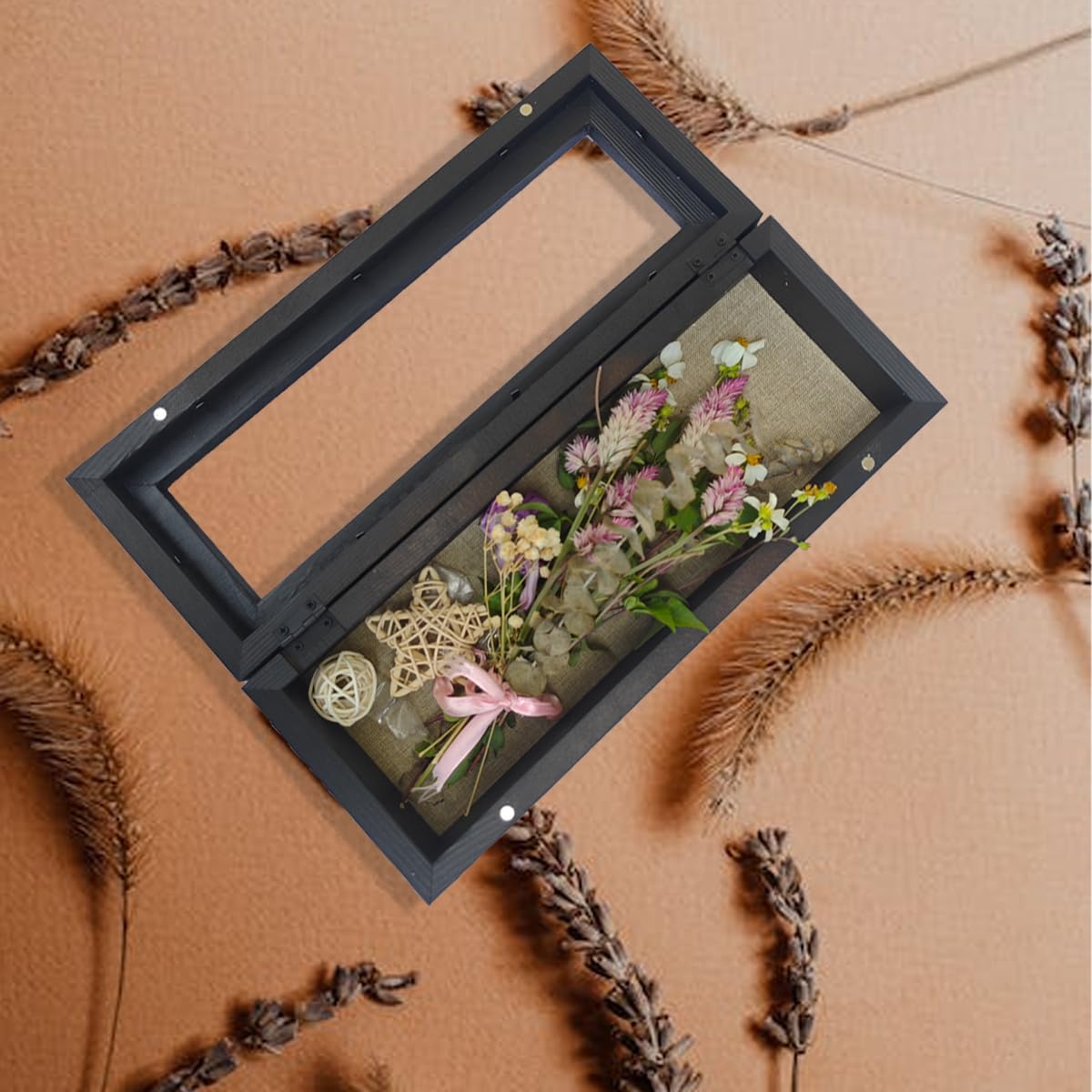 Shadow Box Frame 12.5" x 5" Solid Wood Display Case with Linen Background Deep Display Case for Wedding Bouquets, Medals, Knives, and Keepsakes - WoodArtSupply