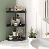 Fixwal Corner Bathroom Counter Organizer, 3 Tier Rustic Bathroom Organizer, Wood Countertop Storage Tray for Vanity, Kitchen, Bedroom (Black) Fixwal