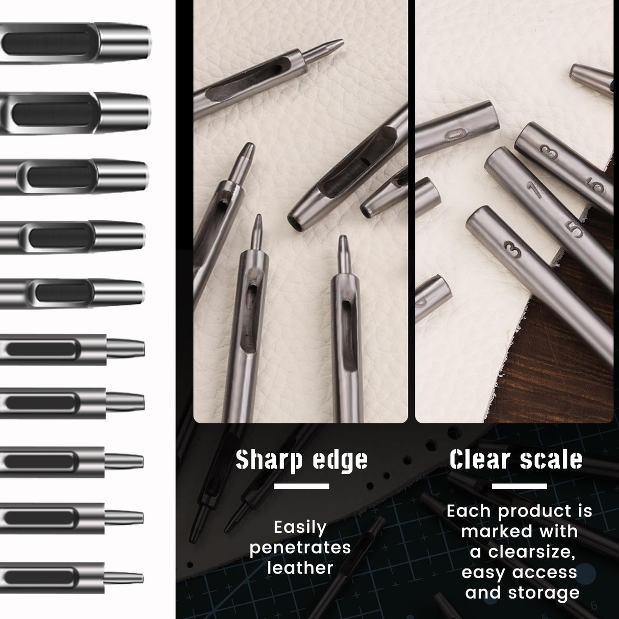 10 Pcs Leather Hole Punch Cutter 0.5mm-3.5mm Hollow Punch Set for Leather Crafting Round Hollow Tools for Watch Bands Belts Canvas Paper Rubber Soft Material Working Jmuiiu