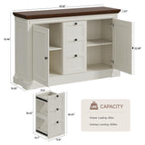 48 Inches Buffet Cabinet with Storage, 34" Tall Farmhouse Sideboard Buffet with 3 Drawers and 2 Doors, Wood Coffee Bar Cabinet with Adjustable Shelves, Credenza for Kitchen, Living Room, Antique White ONBRILL