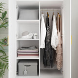 FAMAPY Armoire Wardrobe with Mirror & 2 Drawers, 2-Door Wardrobe with Shelves & Hanging Rod, Gold Metal Handles, for Cloakroom Bedroom White (31.5”W x 18.9”D x 72”H) FAMAPY