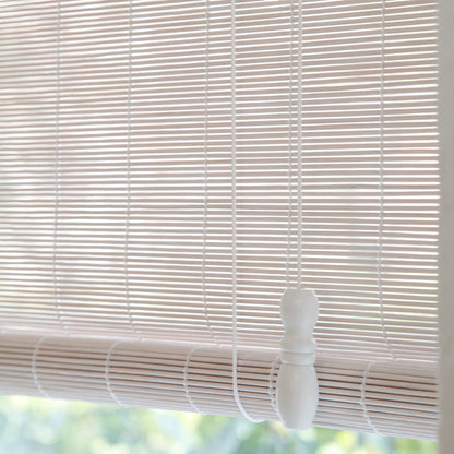 KUISOGAN White Bamboo Roller Blind - Elegant Light-Filtering Shade for Privacy and Sun Protection