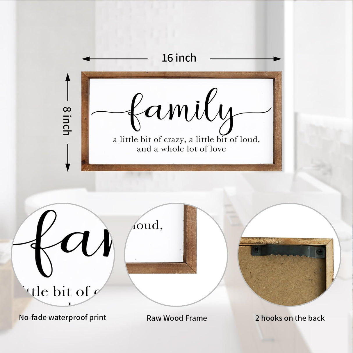 MODE HOME Family Sign for Home Decor, Farmhouse Family Wall Decor with Wood Frame for Wall, Kitchen, Living Room, Bathroom, Bedroom MODE HOME