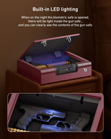 Gun Safe,Biometric Gun Safe for Pistols 3-Ways unlock Fingerprint Digital PIN Key Unlock with Sound, Lock box for Cloakroom living room Bedroom Nightstand and Car BILLCONCH - Burgundy Red BILLCONCH