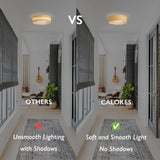 CALOKES 13" Woven Rattan-Style Boho Flush Mount Ceiling Light, LED 24W 3000K Closed to Ceiling Light Fixture with Classic Linen Drum Design for Bedrooms, Kitchen, Dining Room, Hallway CALOKES