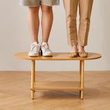 Aibiju Wooden Tea Table Small Coffee Table, 2 Tier Coffee Table for Living Room, 35x16x17inch TV Table Stand with Storage Shelf Natural Wood Color YD-012N Aibiju