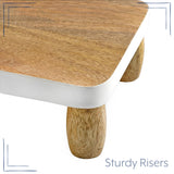 AuldHome Farmhouse Wooden Risers (Set of 2, Rectangular); Rustic Decorative Pedestal Stands for Display w/ Natural Mango Wood and Enamel Trim AuldHome Design