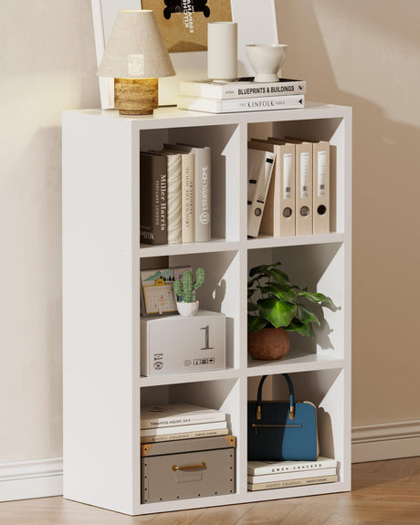 GTPLAYER 6-Cube Storage Organizer, Fits 11" Bins, Vertical or Horizontal Use, Opening Bookshelf, Partial Back Panels, Stackable Design Bookcase, for Closet, Bedroom, Home Office, White GTPLAYER