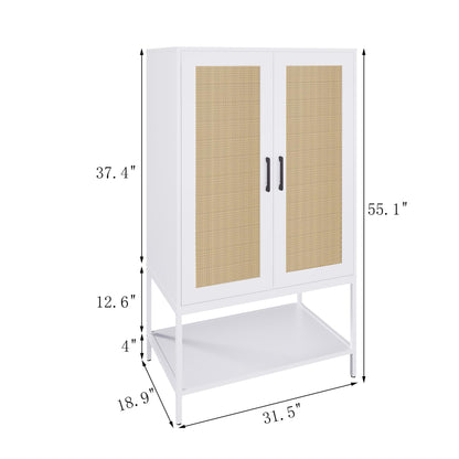 Gyger Wardrobe Closet with 2 Doors，Rattan Bedroom Armoires with Hanging Rod Freestanding Wooden Wardrobe Cabinet with Shelves,White - WoodArtSupply