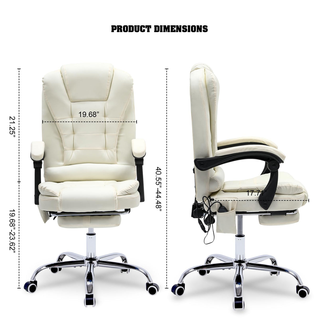 ONPNO Reclining Office Chair with Massage, Ergonomic Office Chair w/Foot Rest, PU Leather Executive Computer Chair w/Heated, Padded Armrest, High Back Swivel Recliner for Office Home Study (White) ONPNO
