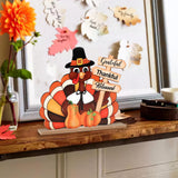 Thanksgiving Decorations Wooden Turkey Table Sign Pumpkin Autumn Table Centerpieces Standing Tabletop Happy Thanksgiving for Holiday Fall Harvest Home Room Table Shelf Farmhouse Decorations Grateful Sophena
