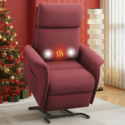 OKUP Power Lift Recliner Chair with Massage and Heat for Elderly, Electric Recliner Chairs for Adults with Side Pocket Remote Control, Infinite Position, Fabric (Burgundy)