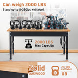 DAKITO 48" Heavy-Duty Workbench Adjustable Work Bench Work Table 2000 LB Load Capacity w/Hardwood Top, Power Outlets, Foot Pads and Metal Frame for Garage, Workshop, Office, Home, Workstation DAKITO