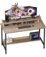 WOODYNLUX Computer Desk for Home-Office with Storage-Shelves - Modern Simple Style Metal Frame Laptop Notebook PC Study Writing Student Makeup Table Desk with Monitor Stand Footrest, Easy to Assemble. WOODYNLUX
