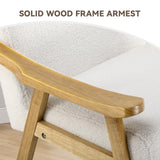 COMHOMA Mid Century Accent Chair, Modern Upholstered Living Room Chairs with Solid Wood Armrest, Comfy Reading Armchair for Bedroom, Sunroom, Balcony (Curved Armrests, White) COMHOMA