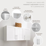 Prepac Elite 54" W Wall Cabinet with Panel Doors, White Storage Cabinet, Bathroom Cabinet, Pantry with 1 Adjustable Shelf 12.75" D x 54" W x 24" H, WSUR-1004-1 Prepac