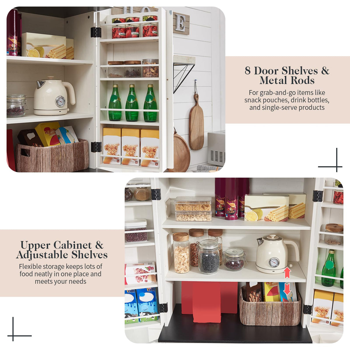 LUXOAK 72" Tall Farmhouse Kitchen Pantry with Rivet Barn Doors, Rustic Wood Cupboard Storage Cabinet/w Drawer & Adjustable Shelves for Dining Living Room, Bathroom & Hallway, Antique White LUXOAK