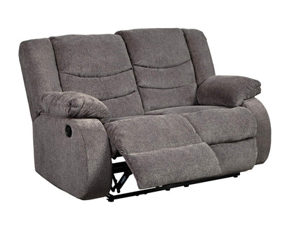 Signature Design by Ashley Tulen Modern Manual Pull Tab Reclining Loveseat, Dark Gray