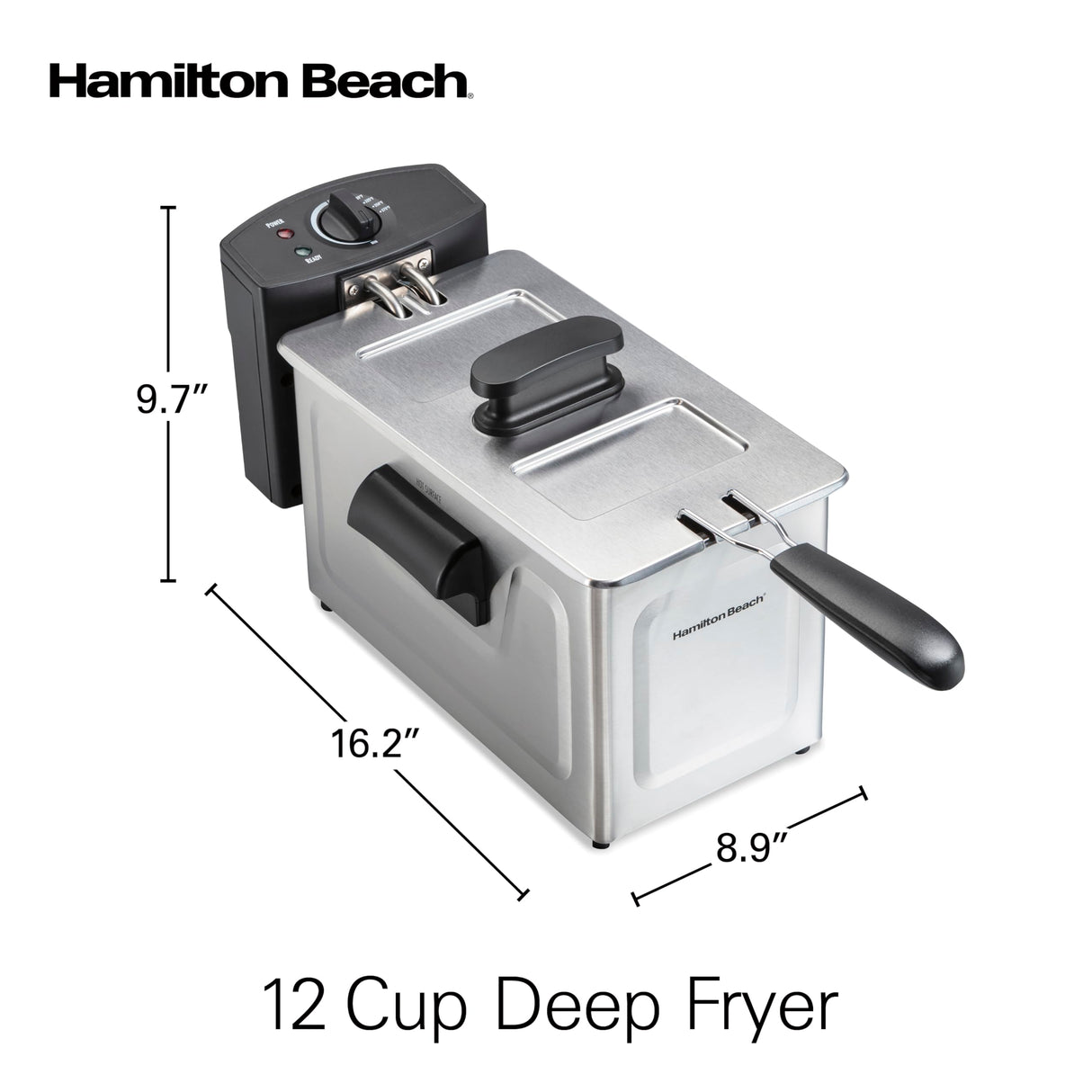 Hamilton Beach 35032 Professional Style Electric Deep Fryer, Frying Basket with Hooks, 1500 Watts, 3 Liters, Stainless Steel Hamilton Beach