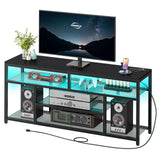 HOOBRO LED TV Stand with Charging Station, 4-Tier Entertainment Gaming Center, Modern Media Console Table, Open Shelves, 55.1"L x 13.8"W x 26.2"H, for TVs up to 65", for Living Room, Black BB47UDDS01 HOOBRO