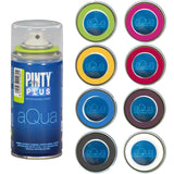 Pintyplus Aqua Mini Spray Paint - Art Set of 8 Water Based 4.2oz Cans. Ultra Matte Finish. Perfect For Arts & Crafts. Works on Plastic, Metal, Wood, Cardboard PINTY PLUS