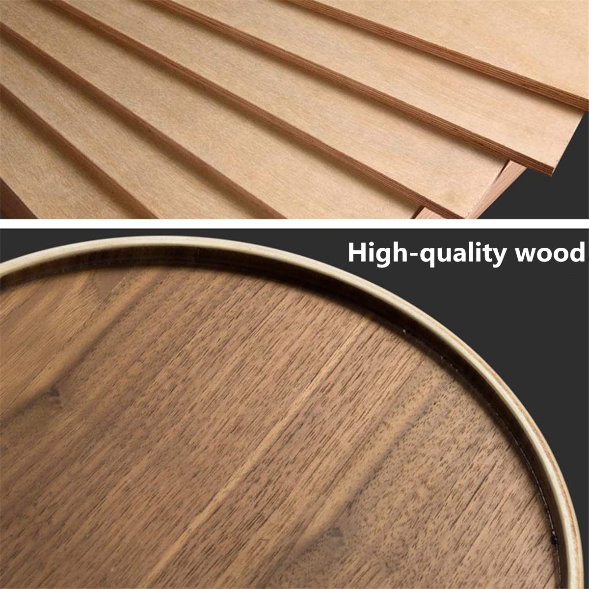 BISOZER Wood Trash Can, Round Stackable Wastebasket, Natural Wood Garbage Recycling Bin for Bathrooms, Powder Rooms, Kitchens, Home Offices (B-Dark Wood) BISOZER