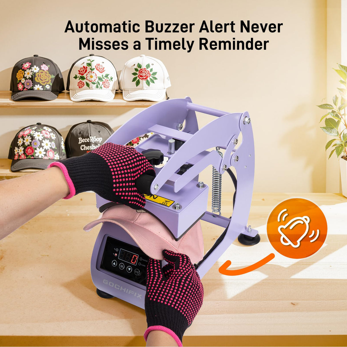 GOCHIFIX Heat Press, Precise Temp/Timer Control, 6.54"x3.84"Curved Heat Plate, 2 Hat Pad, Hat Stretcher, Safety Base, Glove, Hat Press Heat Machine for Caps, Sublimation, Vinyl, Heat Transfer GOCHIFIX