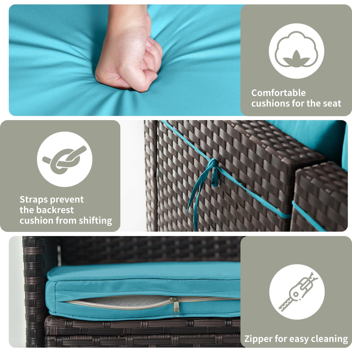 Gotland 13 Pieces Outdoor Patio Furniture Set with 2 Swivel Rocking Chairs&55,000 BTU Gas Fire Pit Table w/Glass Wind Guard Patio Conversation Sectional Sofa Sets-Blue Gotland