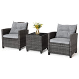 RELAX4LIFE Wicker Patio Furniture Sets - 3 Pieces Rattan Sofa Set, Outdoor Conversation Set with Tempered Glass Tabletop, Heavy-Duty Steel Frame, Wicker Chair Set for Poolside, Backyard, Grey RELAX4LIFE