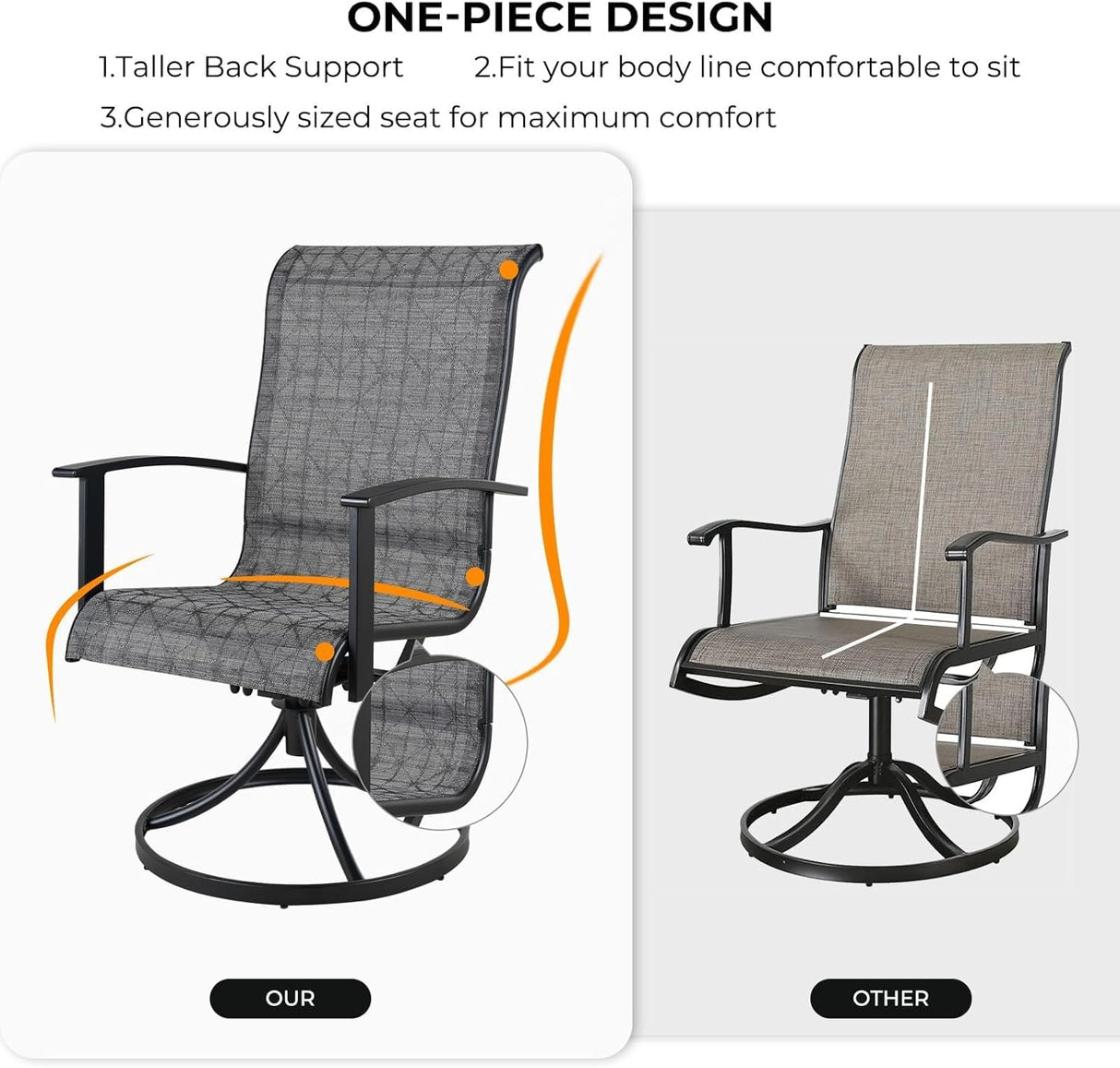 Grand patio 5-Piece Outdoor Furniture Conversation Sets with 32 Inch CSA Approved 40000 BTU Heat Propane Gas Fire Pit Table Outdoor Swivel Rocking Chair 4-Piece Black & Grey Plaid Dining Chair Set Grand patio