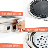 Puraville Charcoal Barbecue Grill, 13.7 Inches Non-Stick Korean BBQ Grill, Portable Stainless Steel Charcoal Stove for Home Party Outdoor Camping AdikeMicegen