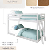 Grain & Grove Bear Twin Over Twin Bunk Bed, Low Bunk Bed Frame for Kids, Bunk with Ladder, Guardrail, and Slats, No Box Spring Required, Brushed White Grain & Grove
