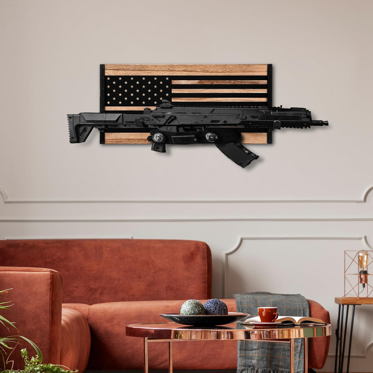 Weysat Wood American Flag Gun Rack Wall Mount with Adjustable Hooks 22 x 10 Inches Police Gear Rack Wall Mounted Rifle Display Case Gun Racks for Hunting Military Men, Law Enforcement Gifts Weysat