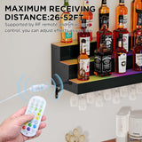 Dethan 3 Tier 30 Inch LED Lighted Liquor Bottle Display Shelf - Wall-Mounted Wine Rack with Multi-Color App & Wireless Remote Control, Adjustable Brightness & Sound Modes, Acrylic Bar Shelves Displays Dethan