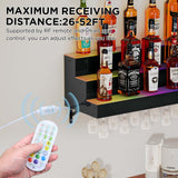 Dethan 2 Tier 32 Inch LED Lighted Liquor Bottle Display Shelf - Wall-Mounted Wine Rack with Multi-Color App & Remote Control, Adjustable Brightness & Sound Modes, Acrylic Bar Shelf for Commercial Club Dethan