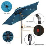 Blissun 7.5 ft Solar Umbrella 18 LED Lighted Patio Umbrella Table Market Umbrella with Tilt and Crank Outdoor Umbrella for Garden, Deck, Backyard, Pool and Beach (Cerulean) Blissun